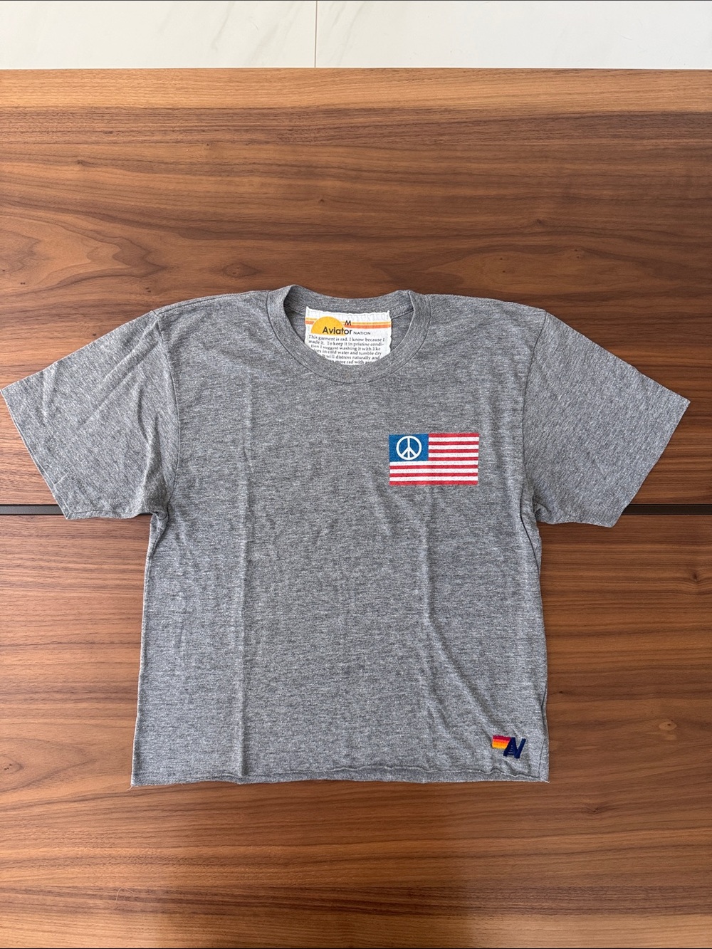 Women’s Aviator Nation Gray Cropped Tee with American Peace Flag - M